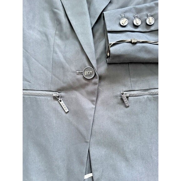 DKNY Women's Petite One-Button Blazer Cotton Zip-Pockets Formal Jacket Navy 14P - Picture 6 of 13